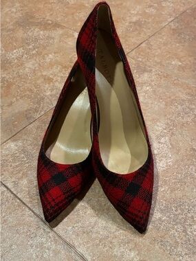 Talbots Red and Black Plaid Pointed-Toe Pumps